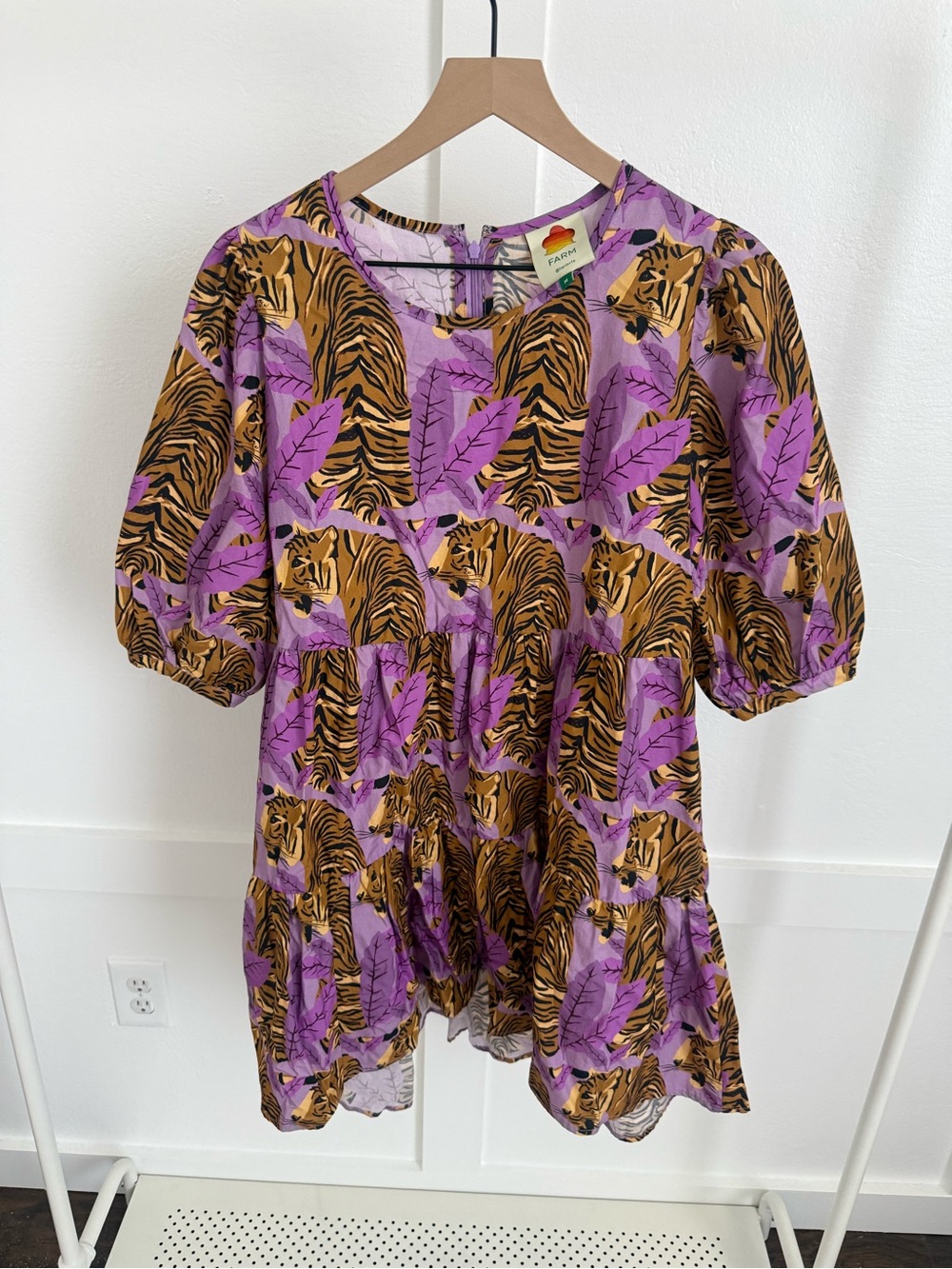 FARM Rio Purple and Gold Tiger-Print Mini Dress